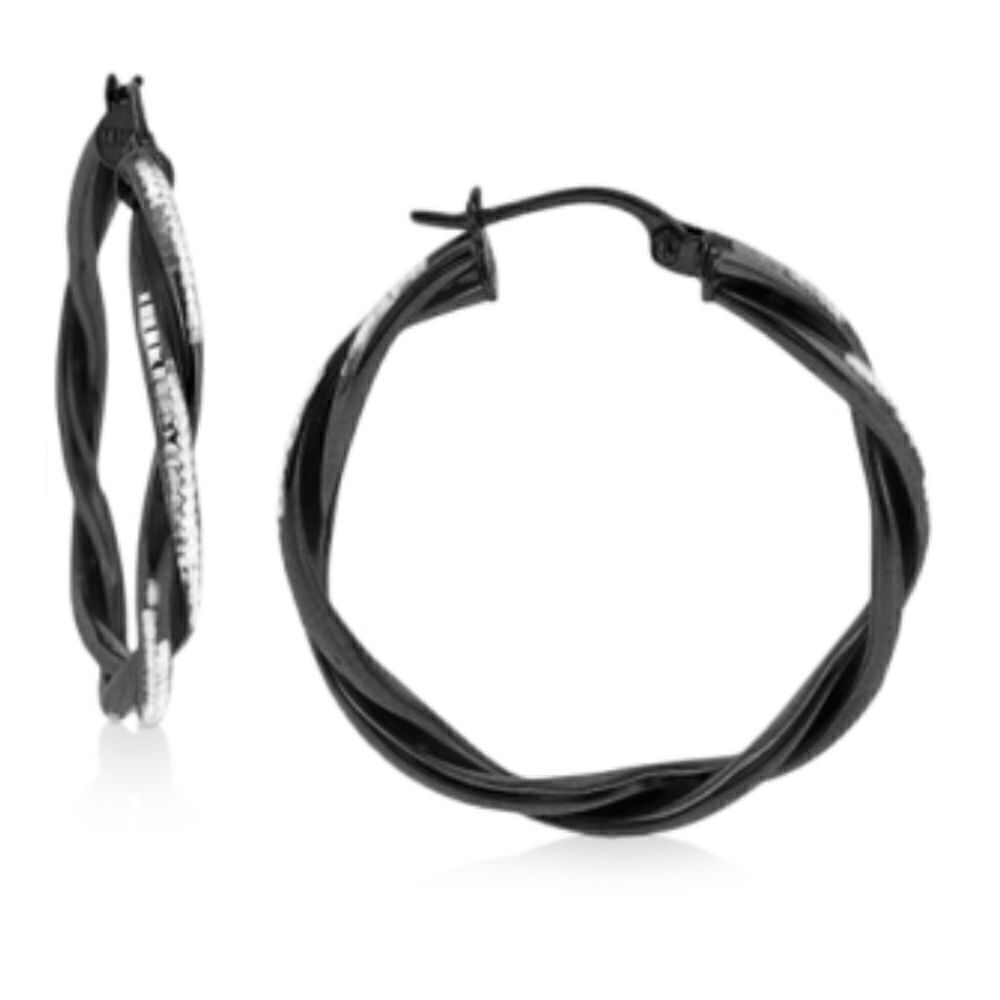 NWT Giani Bernini Small SS Twist Hoop Earrings in Black Rhodium-Plated, 1"